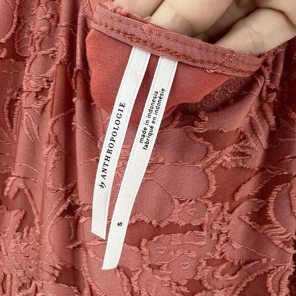 Anthropologie Ruffle Knit Mini Dress Pink Coral Tie Back Short Sleeve Size Small - Picture 9 of 11